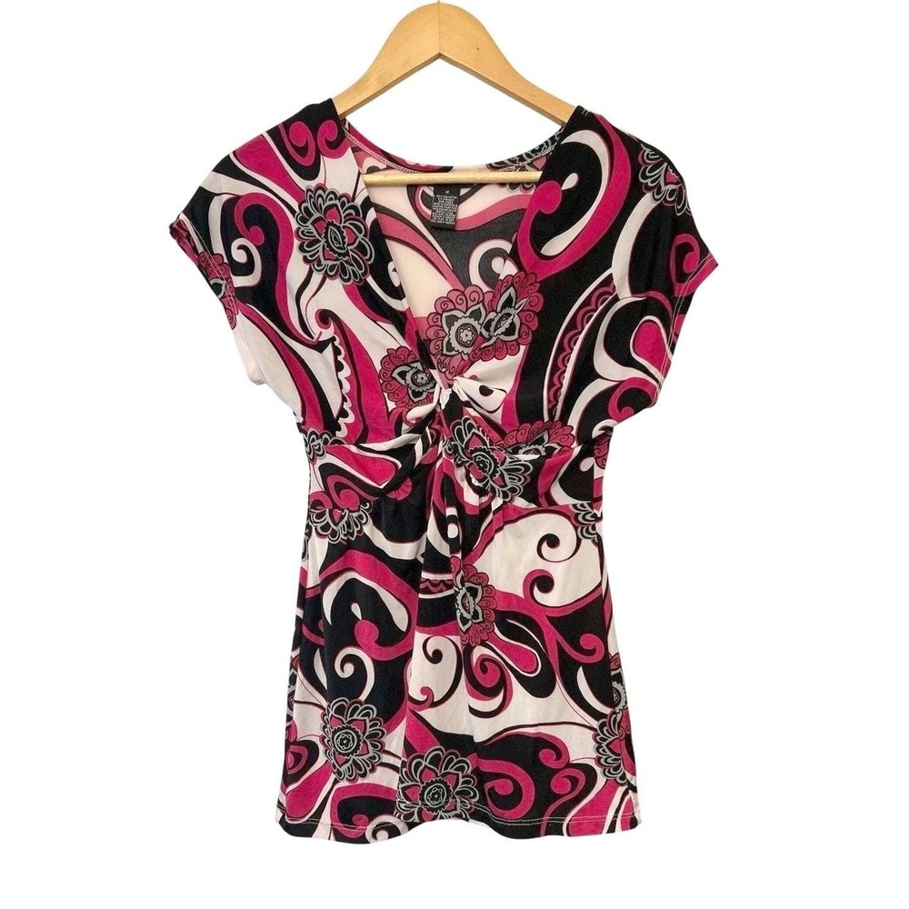 Vintage Y2K Statement Abstract Knot Front Semi Sheer Blouse M Cybergoth Top